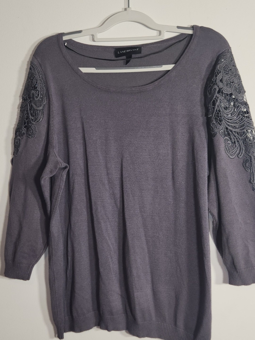 Lane Bryant Charcoal Gray 18/20 Embroidered Lace 3/4 Sleeve Sweater